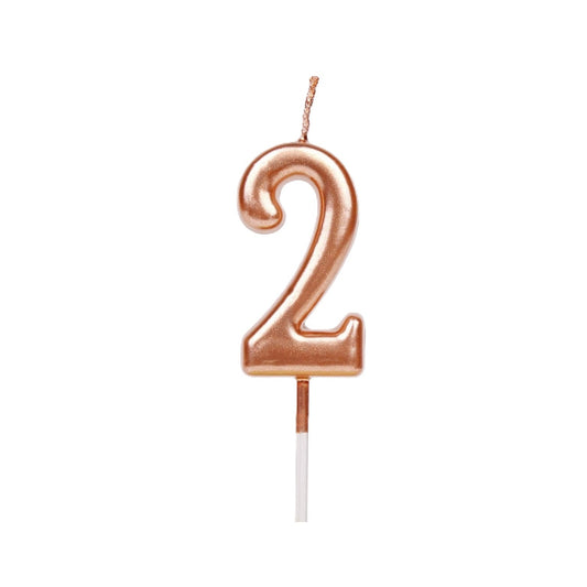 Lumanare de Tort, Flippy, Model Cifra 2, Party, 4.5 x 2.5 cm, din Parafina, Rose Gold