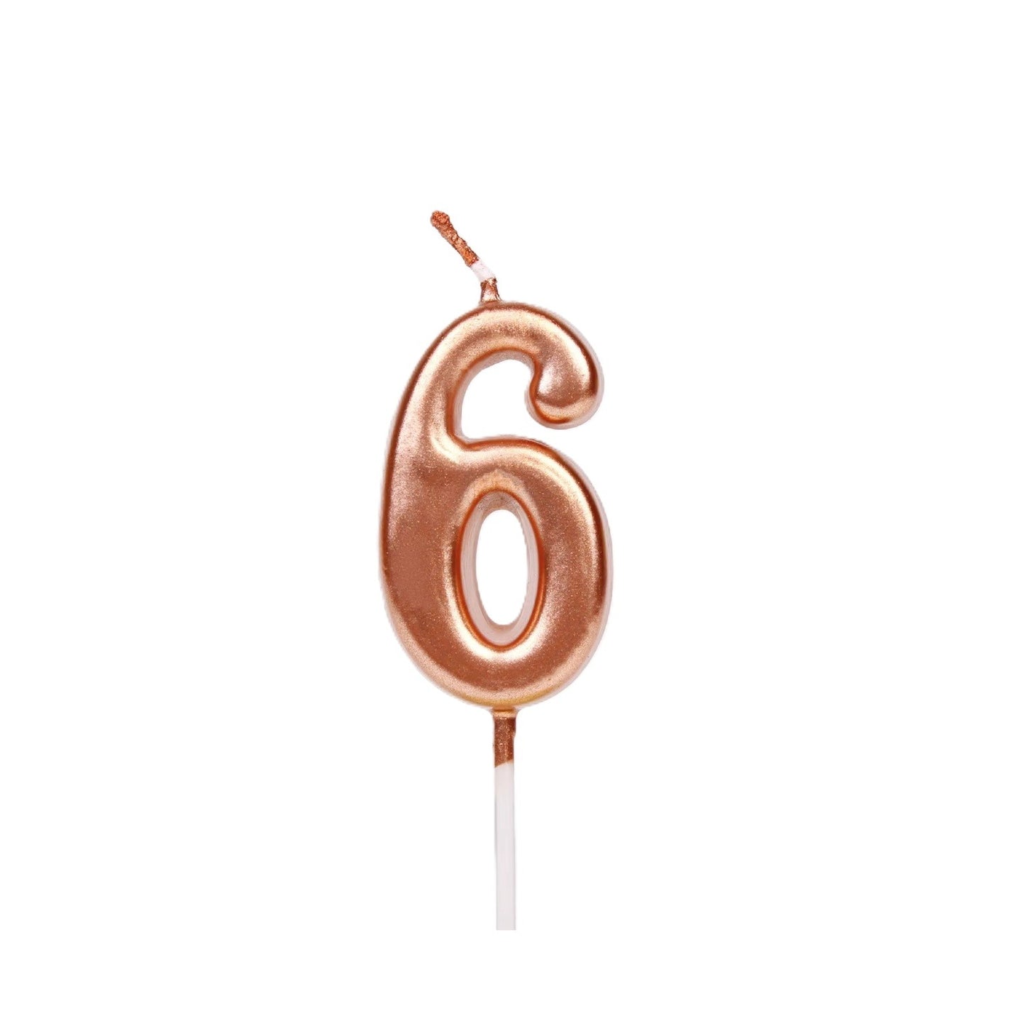 Lumanare de Tort, Flippy, Model Cifra 6, Party, 4.5 x 2.5 cm, din Parafina, Rose Gold