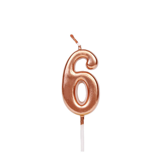 Lumanare de Tort, Flippy, Model Cifra 6, Party, 4.5 x 2.5 cm, din Parafina, Rose Gold