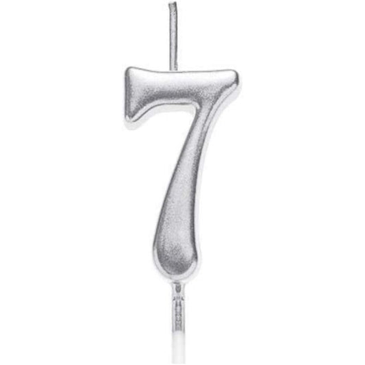 Lumanare de Tort, Flippy, Model Cifra 7, Party, 4.5 x 2.5 cm, din Parafina, Argintiu