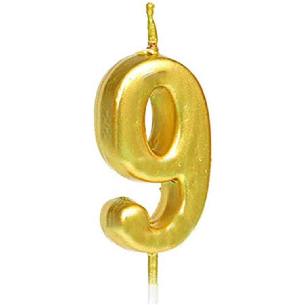 Lumanare de Tort, Flippy, Model Cifra 9, Party, 4.5 x 2.5 cm, din Parafina, Auriu