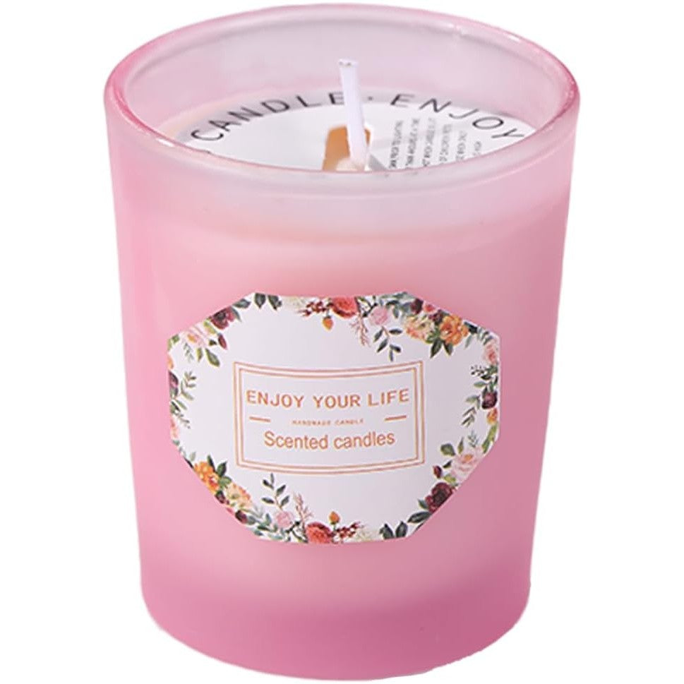 Lumanare Parfumata, Flippy, Model Pahar Roz, Aroma de Lamaie si Trandafir, din Ceara de Soia, 6.2 x 5.2 cm, Roz