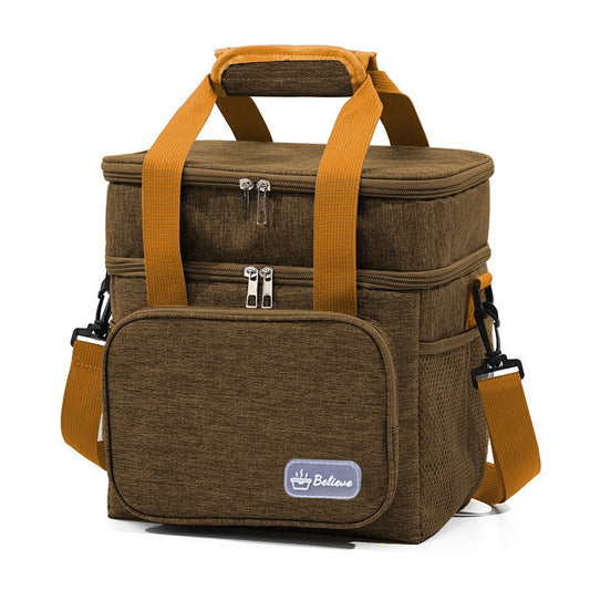 Geanta Termica, Flippy, 2 Compartimente Separate, Multifunctionala, Impermeabila, Manere si Curea de Umar, 25.5x18x30 cm, Maro