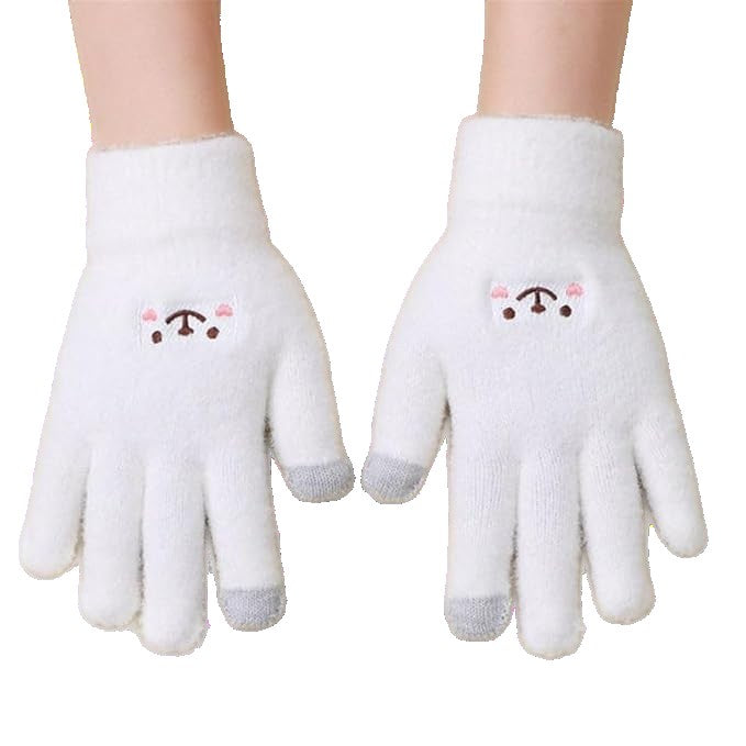 Manusi Dama, Flippy, Model Fata Zambitoare, Functie Touchscreen (ecran tactil), Material Lana Brodata, Manseta Elastica, Interior Pufos, Marime Universala, Alb