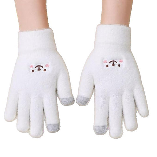 Manusi Dama, Flippy, Model Fata Zambitoare, Functie Touchscreen (ecran tactil), Material Lana Brodata, Manseta Elastica, Interior Pufos, Marime Universala, Alb