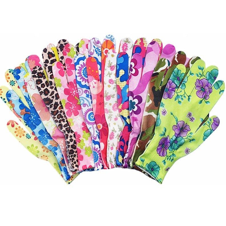 Manusi de Gradinarit, Flippy, din Nailon, Marime Universala 20 cm, Model Inflorat, Antiderapante, Multicolor