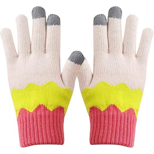 Manusi de Dama, Flippy, Model Ondulat, Functie Touchscreen (ecran tactil), Material Acril Tricotat, Manseta Elastica, Interior Catifelat, Marime Universala, Galben/Roz