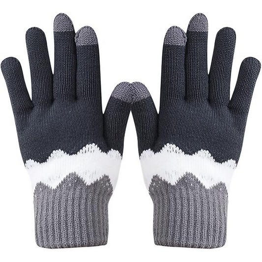 Manusi de Dama, Flippy, Model Ondulat, Functie Touchscreen (ecran tactil), Material Acril Tricotat, Manseta Elastica, Interior Catifelat, Marime Universala, Gri/Alb