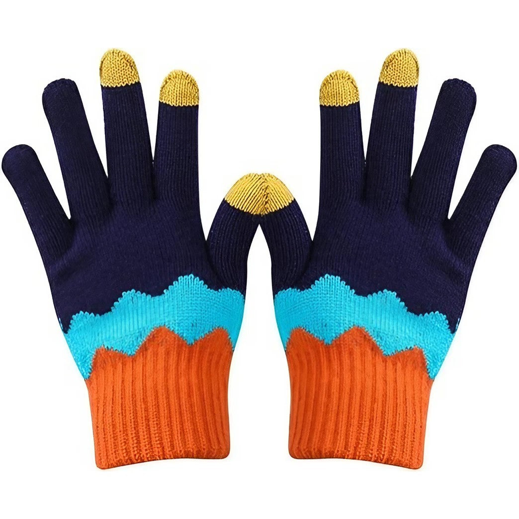 Manusi de Dama, Flippy, Model Ondulat, Functie Touchscreen (ecran tactil), Material Acril Tricotat, Manseta Elastica, Interior Catifelat, Marime Universala, Portocaliu/Albastru