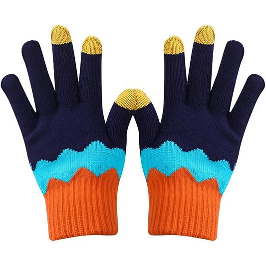 Manusi de Dama, Flippy, Model Ondulat, Functie Touchscreen (ecran tactil), Material Acril Tricotat, Manseta Elastica, Interior Catifelat, Marime Universala, Portocaliu/Albastru