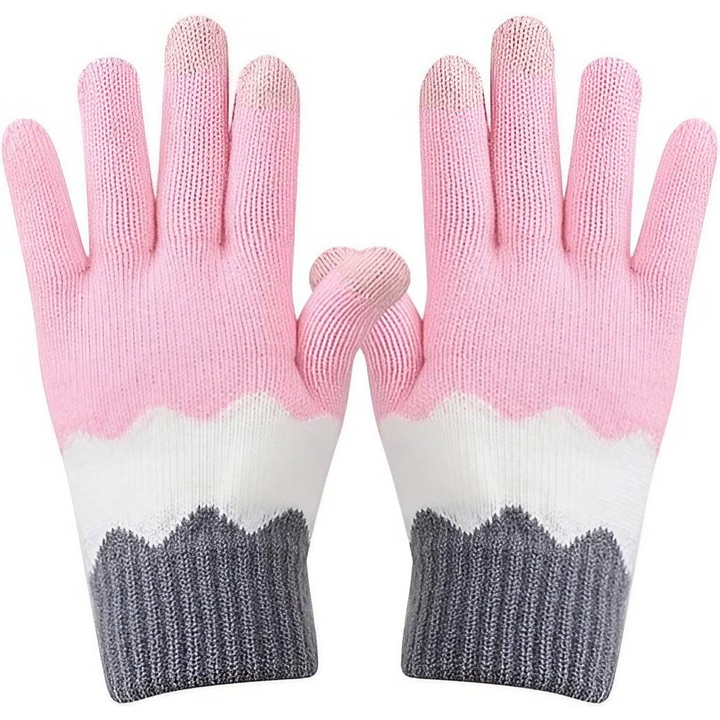 Manusi de Dama, Flippy, Model Ondulat, Functie Touchscreen (ecran tactil), Material Acril Tricotat, Manseta Elastica, Interior Catifelat, Marime Universala, Roz/Gri