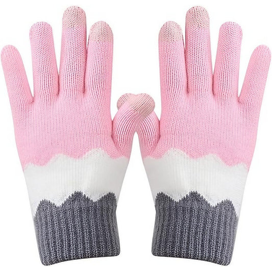 Manusi de Dama, Flippy, Model Ondulat, Functie Touchscreen (ecran tactil), Material Acril Tricotat, Manseta Elastica, Interior Catifelat, Marime Universala, Roz/Gri