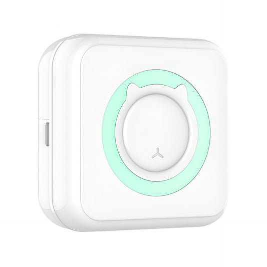 Mini Imprimanta Foto Portabila, Flippy, 5 Role de Hartie Termica, 5 Role Autocolante, 3 Role Colorate, Pixuri, Incarcare USB, Model Pisica, Alb Verde