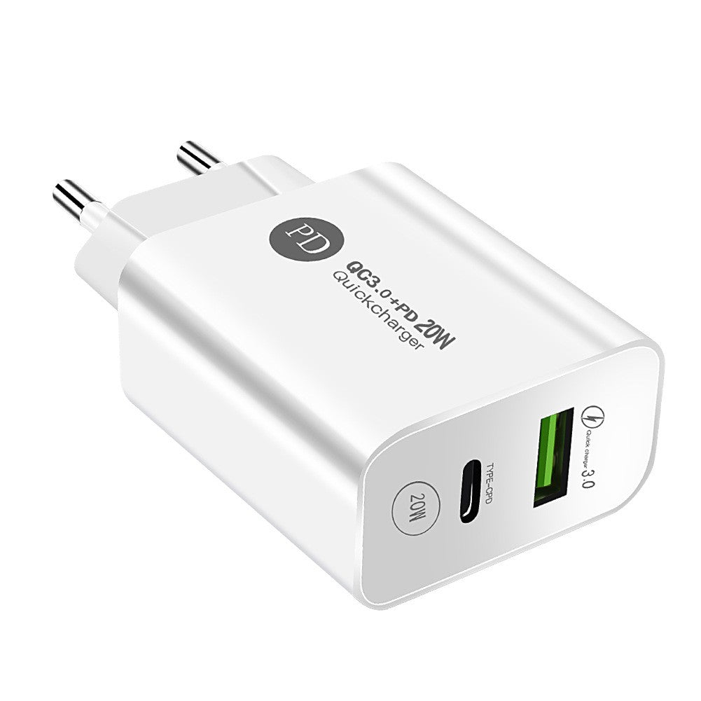 Incarcator Rapid PD QC3.0, Flippy, 2 Porturi, USB + Type C, 20W, Incarcare Rapida, Protectie Supraincalzire, 9.5 x 5.3 x 5.8 cm, Alb