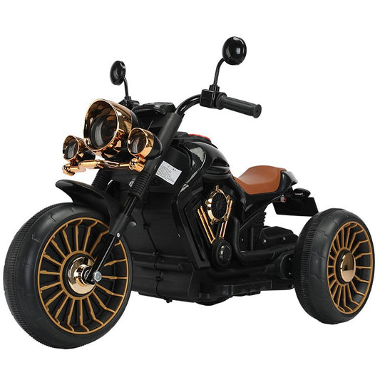 Tricicleta Electrica pentru Copii, Flippy, cu 2 Acumulatoare 380*2, 6V 4.5, Sistem Anti-Rasturnare, Sistem de Lumini si Sunet, 6-8 Ani, 93 x 48 x 63 cm, Negru