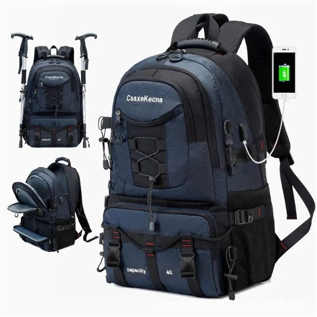 Rucsac Multifunctional de Alpinism, Flippy, Capacitate 36-55 L, de Calatorie, Impermeabil, Slot USB Incarcare Telefon, Bretele Reglabile, 52 x 34 x 19 cm, Albastru