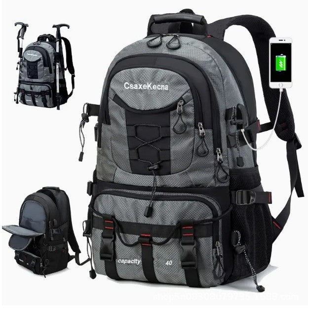 Rucsac Multifunctional de Alpinism, Flippy, Capacitate 36-55 L, de Calatorie, Impermeabil, Slot USB Incarcare Telefon, Bretele Reglabile, 52 x 34 x 19 cm, Gri