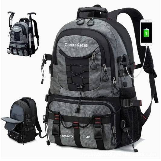 Rucsac Multifunctional de Alpinism, Flippy, Capacitate 36-55 L, de Calatorie, Impermeabil, Slot USB Incarcare Telefon, Bretele Reglabile, 52 x 34 x 19 cm, Gri