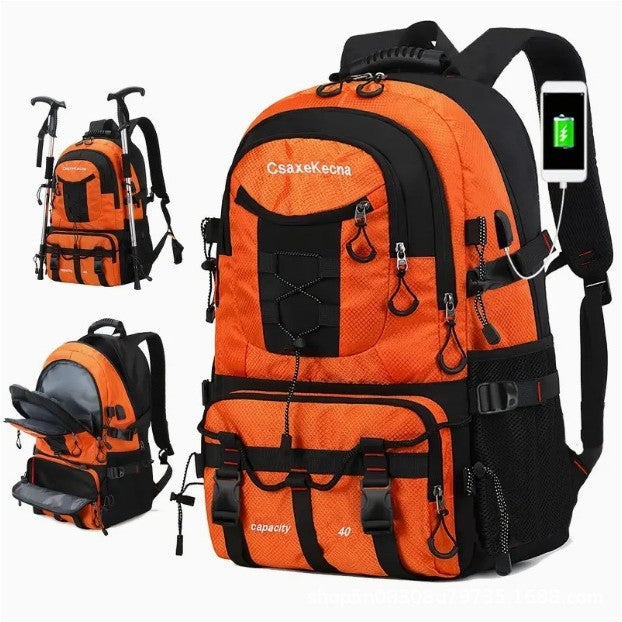 Rucsac Multifunctional de Alpinism, Flippy, Capacitate 36-55 L, de Calatorie, Impermeabil, Slot USB Incarcare Telefon, Bretele Reglabile, 52 x 34 x 19 cm, Portocaliu
