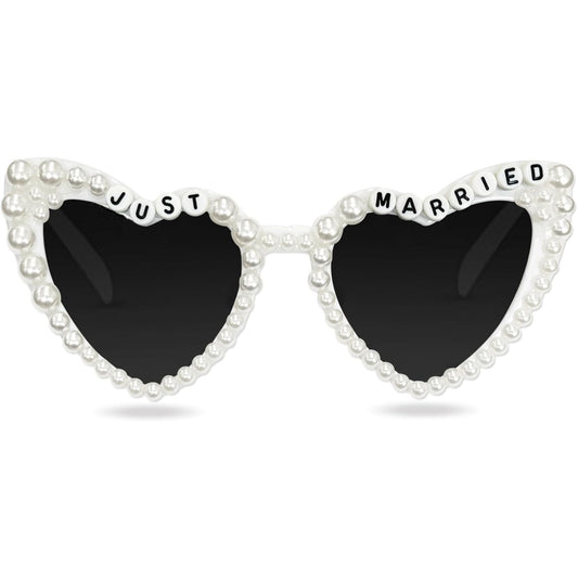 Ochelari Decorativi, Flippy, Model Just Married, cu Perle, pentru Nunta, din PC, 15.3 x 5.7 x 14.5 cm, Alb
