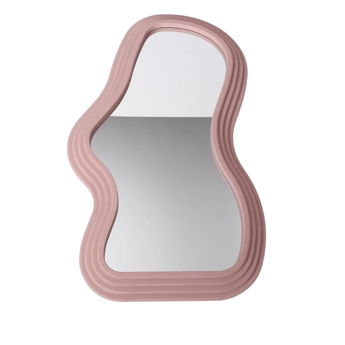 Oglinda de Perete, Flippy, Decorativa, pentru Baie, Dormitor, Sufragerie, Model Minimalist, Forma Asimetrica, 40.3x26 cm, Roz
