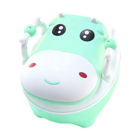 Olita pentru Copii, Flippy, +1an, Portabila, Design Vacuta cu Capac, Model Prietenos, Non-Toxic, cu Manere, Compartiment Detasabil, Perie Inclusa, Usor de Curatat, Verde