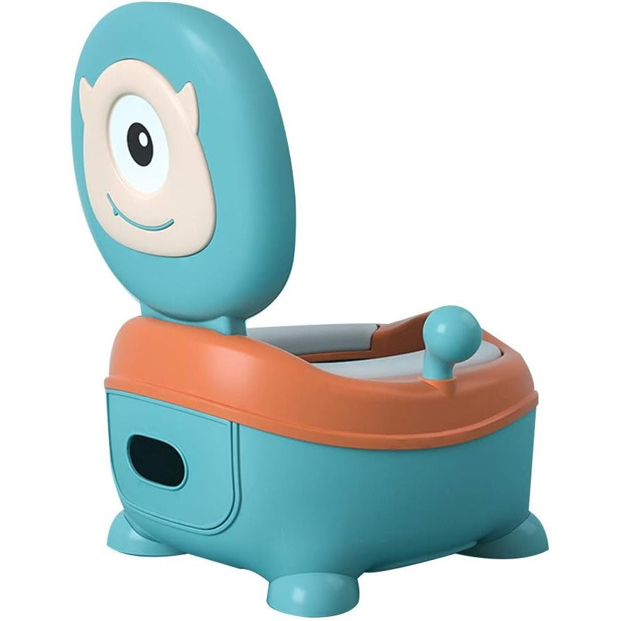 Olita pentru Copii, Flippy, +6 luni, Compartiment Detasabil, cu Capac, Antiderapanta, din Plastic, Colac Moale, Model Animat Ciclop, cu Maner, 33 x 21 x 45 cm, Albastru/Portocaliu