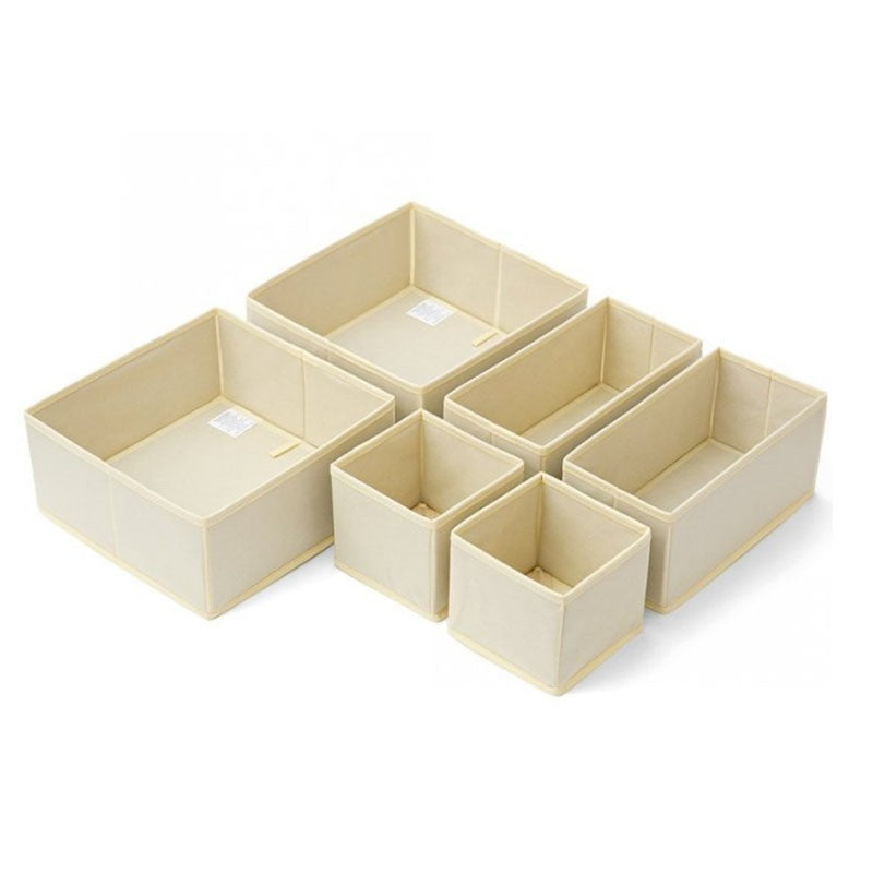 Organizator pentru Sertar, Flippy, 3 Marimi, pentru Lenjerie, Tricouri, Sosete, 6 Piese, Pliabil, Stivuibil, din Tesatura, Alb