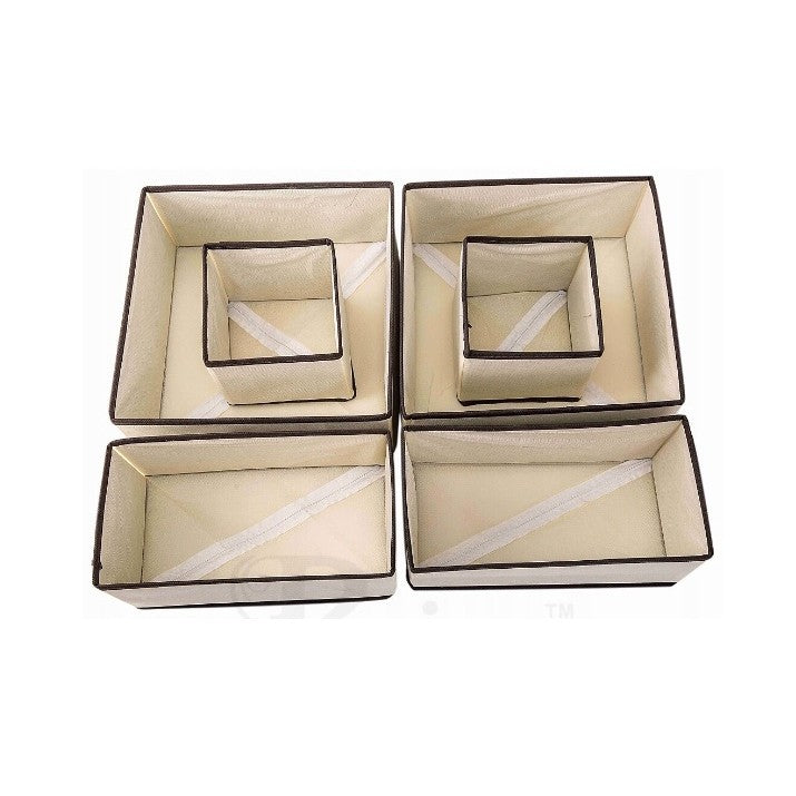 Organizator pentru Sertar, Flippy, 3 Marimi, pentru Lenjerie, Tricouri, Sosete, 6 Piese, Pliabil, Stivuibil, din Tesatura, Alb/Maro