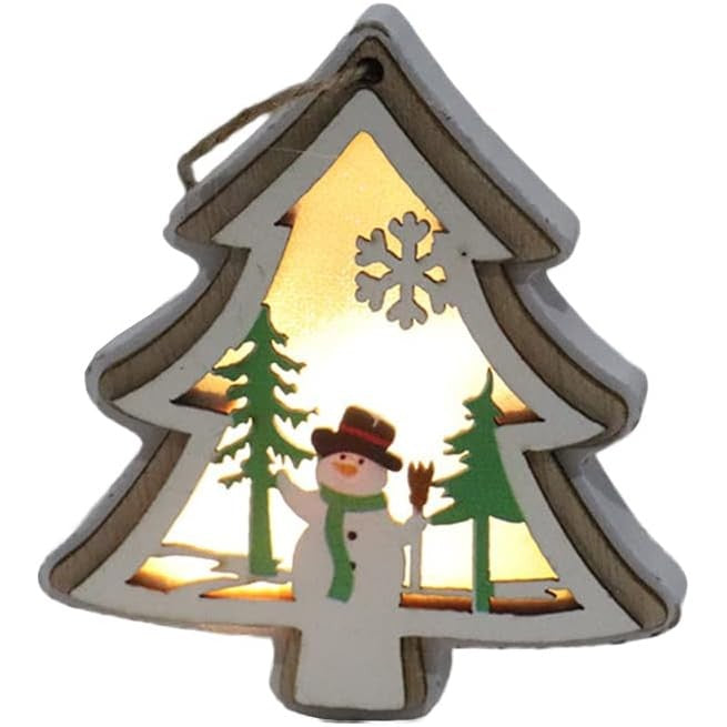 Ornament de Brad, Flippy, cu Lumini LED, din Lemn, Model Brad, Multicolor