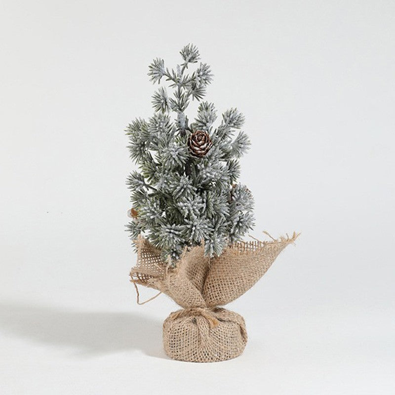 Decoratiune Craciun pentru Masa, Flippy, Ornament de Decor Model Brad de Craciun de Dimensiuni Mici cu Fulgi Albi, pentru Birou si Interior, din Plastic Calitativ 20 cm, Verde Alb