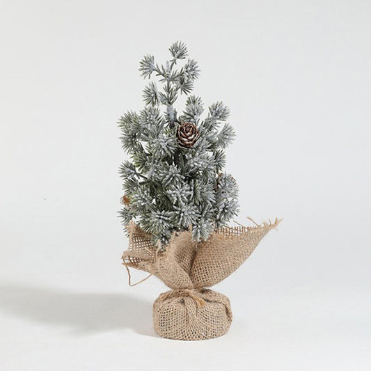 Decoratiune Craciun pentru Masa, Flippy, Ornament de Decor Model Brad de Craciun de Dimensiuni Mici cu Fulgi Albi, pentru Birou si Interior, din Plastic Calitativ 20 cm, Verde Alb