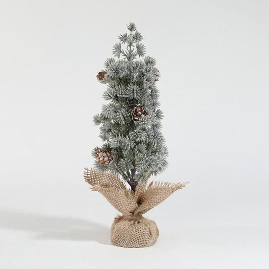 Decoratiune Craciun pentru Masa, Flippy, Ornament de Decor Model Brad de Craciun de Dimensiuni Mici cu Fulgi Albi, pentru Birou si Interior, din Plastic Calitativ 27 cm, Verde Alb