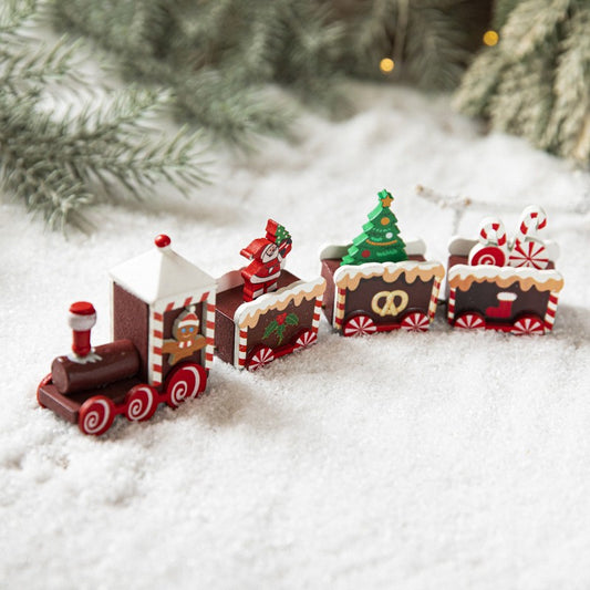 Ornament Decoratiune de Craciun Tren Pictat, Flippy, Tip Ornament Jucarie de Decor pentru Craciun, din Lemn 20 cm, Tren Figurina de Craciun, Maro inchis