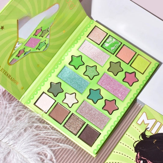 Paleta de Machiaj, KEVIN&amp;COCO, 20 Culori Green Girl, Fard de Pleoape si Blush, Verde
