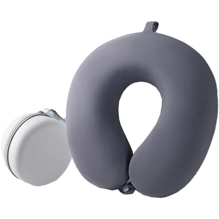 Perna de Calatorie in Forma de U, Flippy, Pentru Gat si Cap, Umplutura din Spuma cu Memorie, 30x30 cm, Sistem Prindere Capse, Cutie de Depozitare, Gri