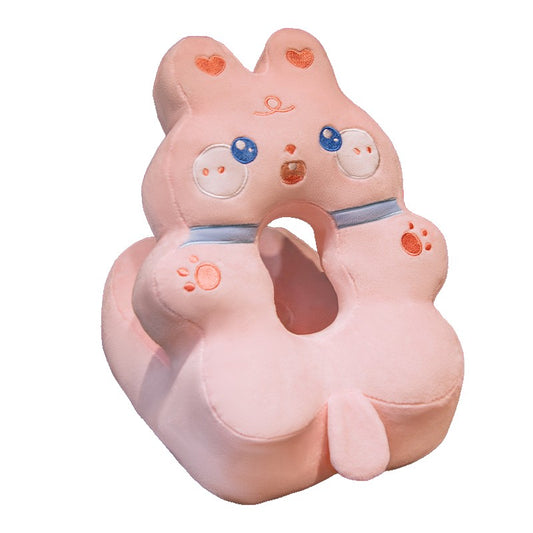 Perna din Spuma, Flippy, pentru Birou, Calatorii, Model Iepure, Lavabila, Umplutura de Bumbac, Spatiu Cap in Forma de 8, 30x35x30 cm, Roz