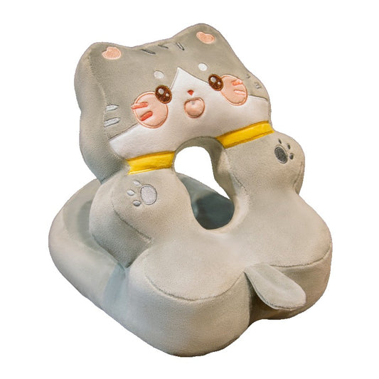 Perna din Spuma, Flippy, pentru Birou, Calatorii, Model Pisica, Lavabila, Umplutura de Bumbac, Spatiu Cap in Forma de 8, 30x35x30 cm, Gri