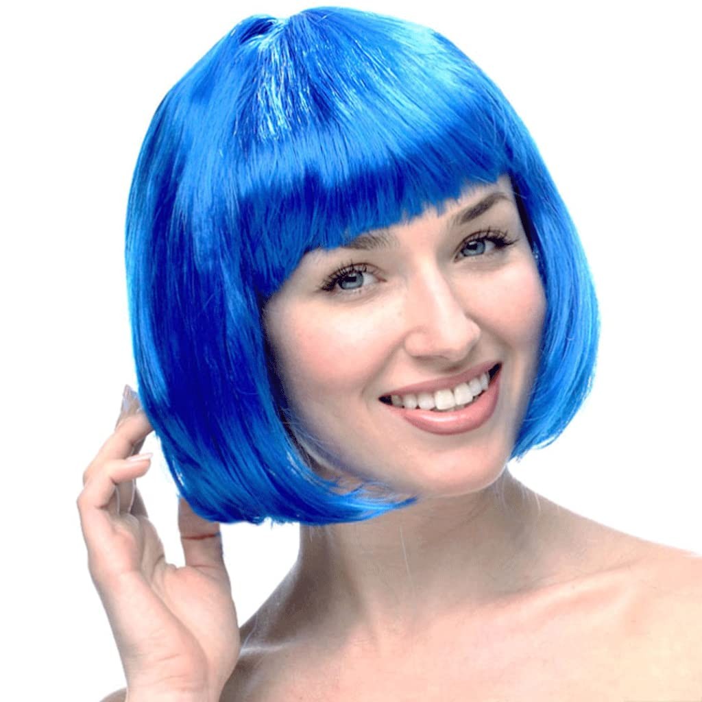 Peruca Cosplay, Flippy, Tunsoare Bob cu Breton, pentru Carnaval, Halloween, Petreceri Tematice, din PET, Marime Universala, Albastru