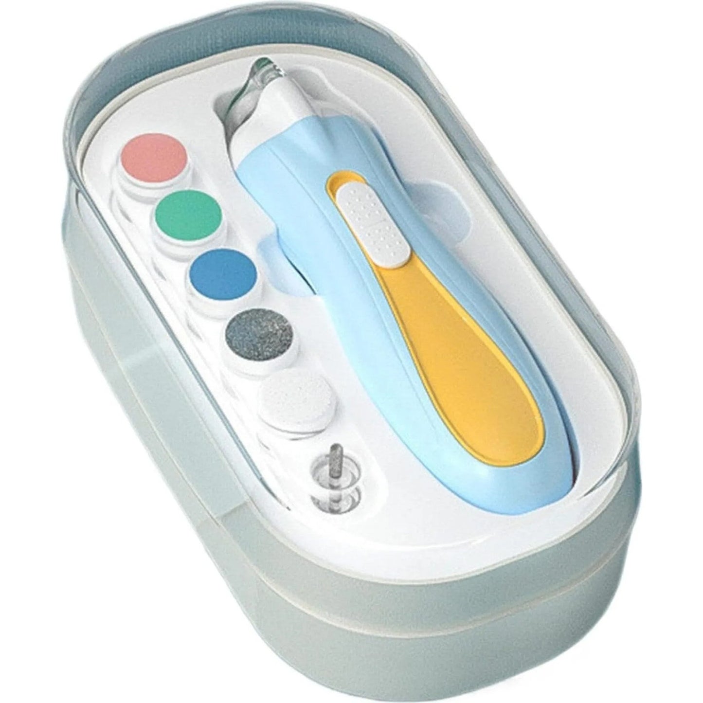 Pila Electrica, Flippy, pentru Copii si Bebelusi, din ABS, 6 Accesorii, cu Lumina LED, 9.5 x 6 x 17 cm, Albastru/Portocaliu