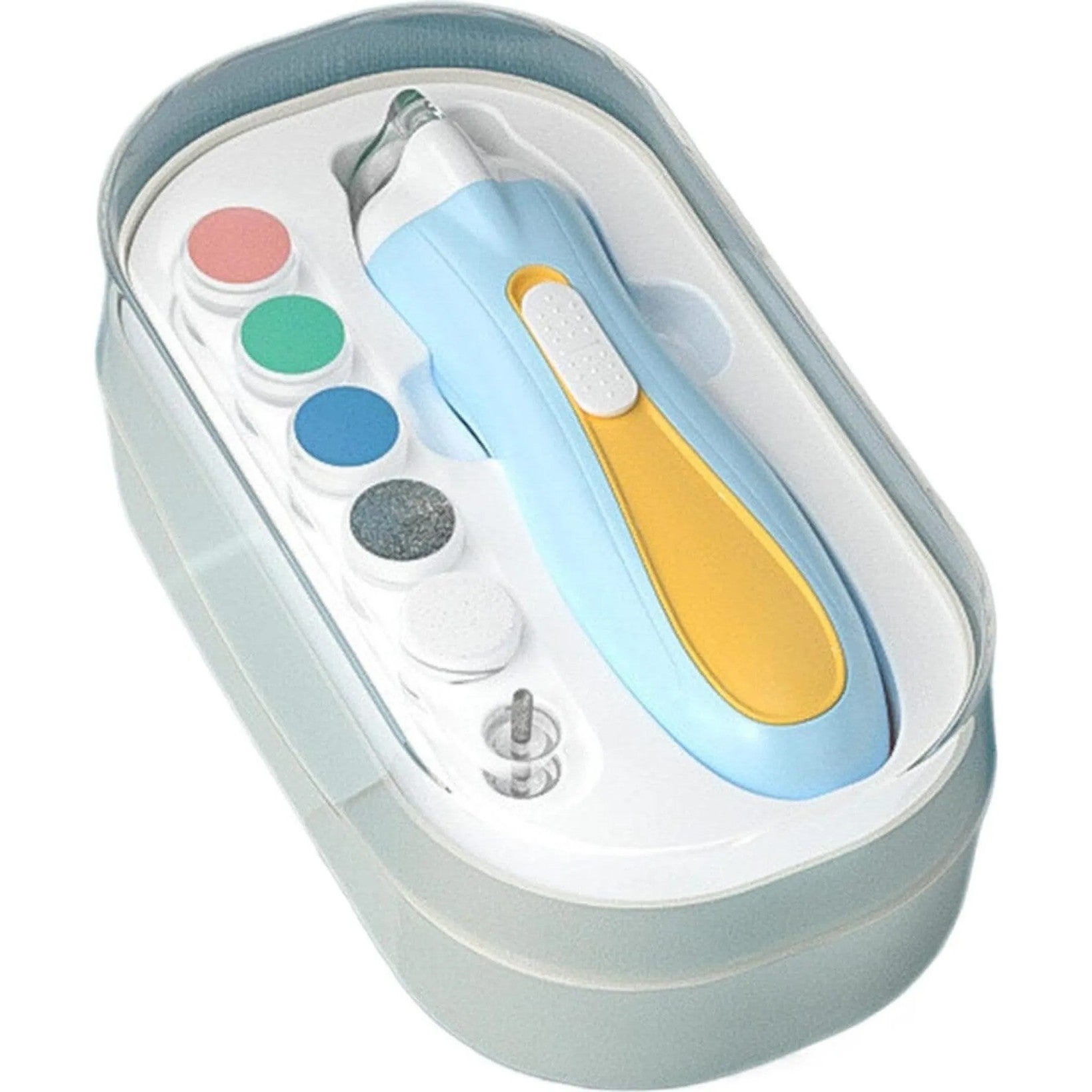 Pila Electrica, Flippy, pentru Copii si Bebelusi, din ABS, 6 Accesorii, cu Lumina LED, 9.5 x 6 x 17 cm, Albastru/Portocaliu