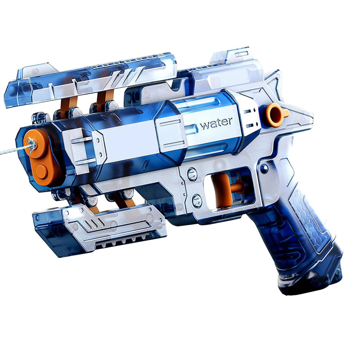 Pistol Manual cu Apa, Flippy, Jucarie Pistol cu Apa Sigur Pentru Copii, Design Nou S-Shooter Atractiv, 23 x 14.5 cm, Albastru Transparent