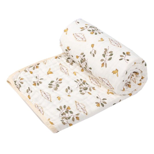 Prosop de baie din bumbac si tifon pentru Bebelusi, Flippy, cu Sase Straturi, pentru Copii, 110x110 cm, Model Frunze, Bej Galben