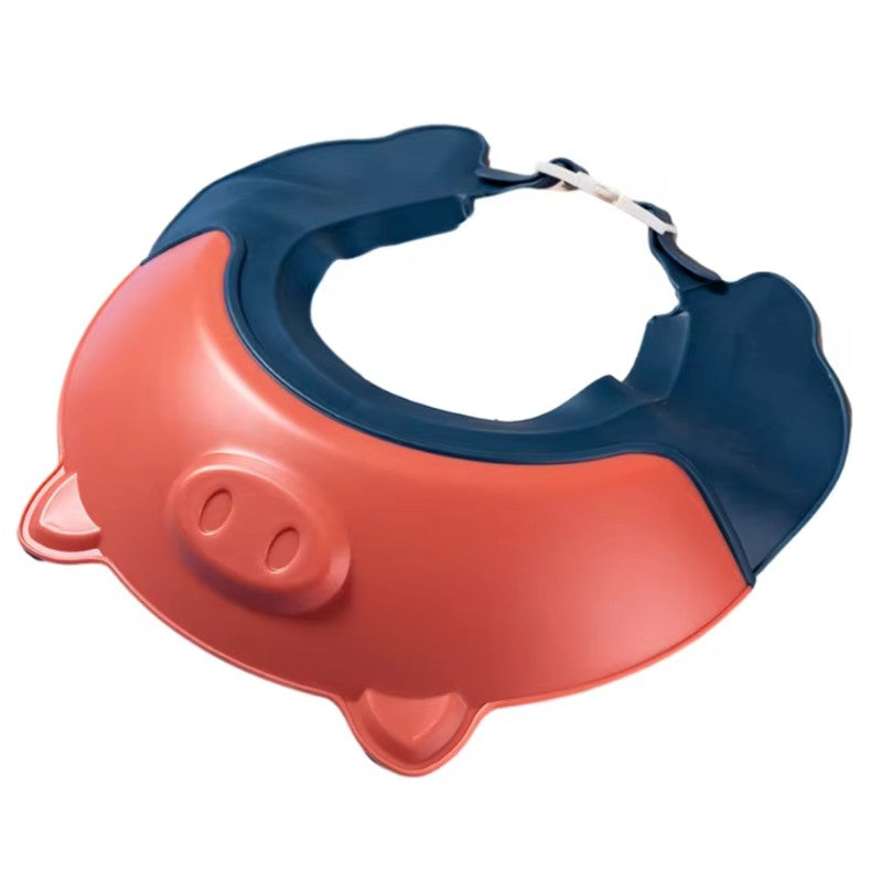 Viziera de Protectie Baie Pentru Copii, Fippy, Model Purcelus, Dimensiune ajustabila, Durabil, Usor de curatat, Impotriva Samponului, pentru Ochi si Urechi, TPE+PP, 23x23 cm, Rosu