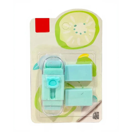 Radiera Retractabila, Flippy, Model Ursulet, Reglare Push-Pull, Radiera de tip Push, Doua Radiere de Rezerva in set din Cauciuc, Verde deschis