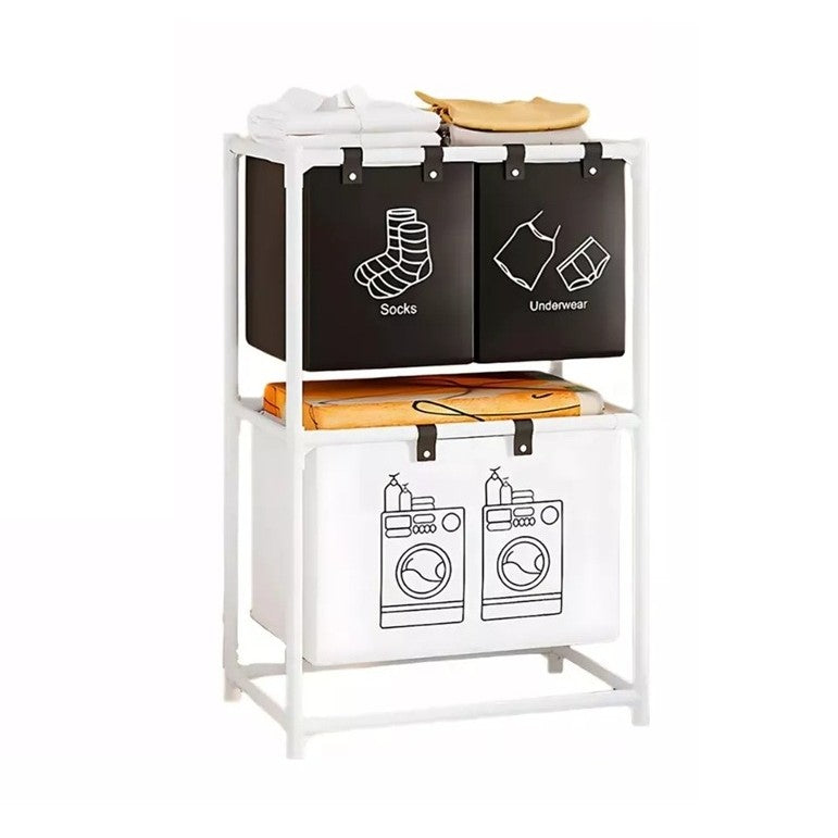 Cos de Rufe, Flippy, cu 2 Etaje, Flippy, 3 Cosuri, Cadru de Otel Inoxidabil, 97x28x57 cm, Alb