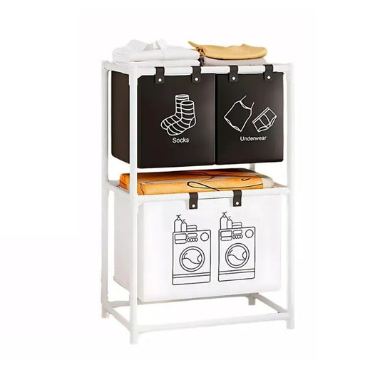 Cos de Rufe, Flippy, cu 2 Etaje, Flippy, 3 Cosuri, Cadru de Otel Inoxidabil, 97x28x57 cm, Alb