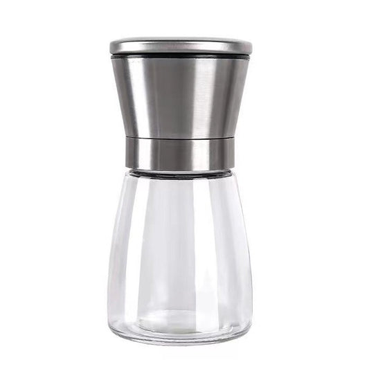 Rasnita Manuala pentru boabe, Flippy, Rasnita pentru Piper Sare Cafea, din Sticla cu Otel inoxidabil, 13.5 x 6.5 cm, volum 180 ml, Transparenta cu Capac din Inox