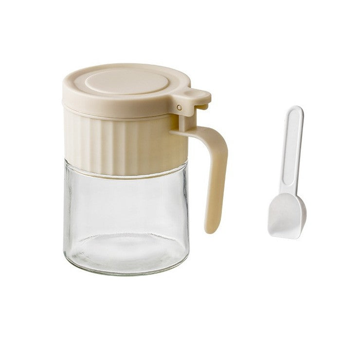 Recipient Condimente, Flippy, din Stilca, 180 ml, cu Maner si Lingurita, 10.6 x 7 x 7 cm, Capac Mat, Alb