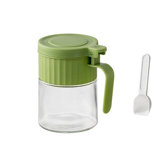 Recipient Condimente, Flippy, din Stilca, 180 ml, cu Maner si Lingurita, 10.6 x 7 x 7 cm, Capac Mat, Verde